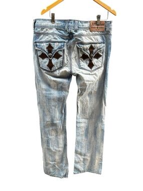 Affliction Jeans Men’s Sz 36 Distressed Skulls Crosses